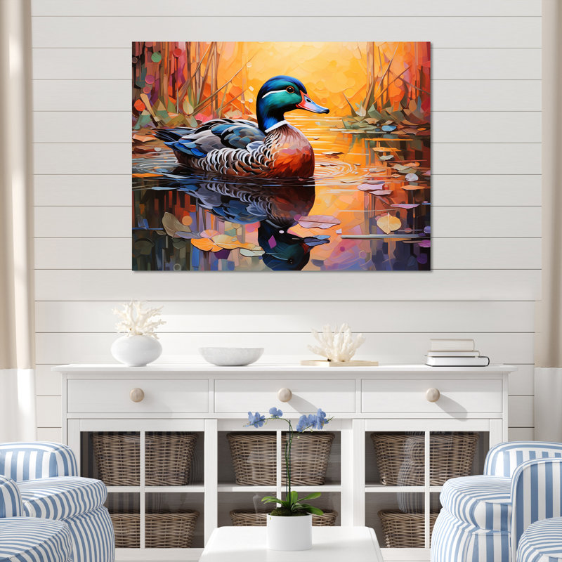 Fauve fauve, étang I - art mural canard, Cadre flottant doré, H 30 po x l 40 po x P 1,5 po