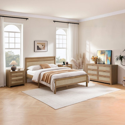 Farmhouse Bedroom Furniture Set, Solid Wood Bed, 6-drawer Dresser & 3-Drawer Nightstands With Built-in Charging Stations