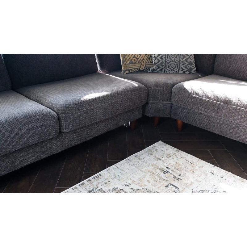 Ivory and Grey Abstract Cotton Synthetic Area Rug 2' x 3'