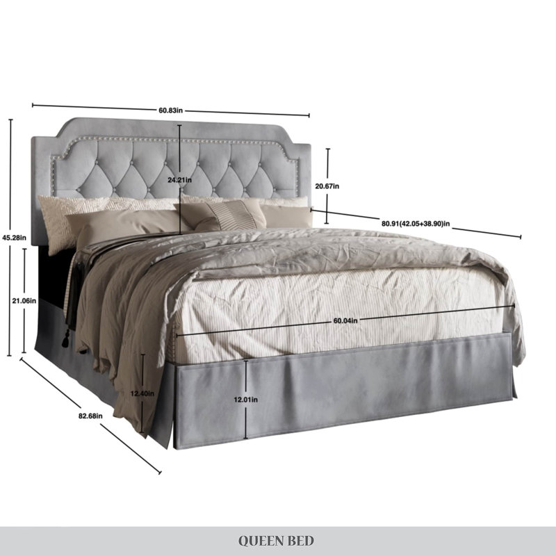 Dwayna Upholstered Panel Bed, Silver Gray, Queen