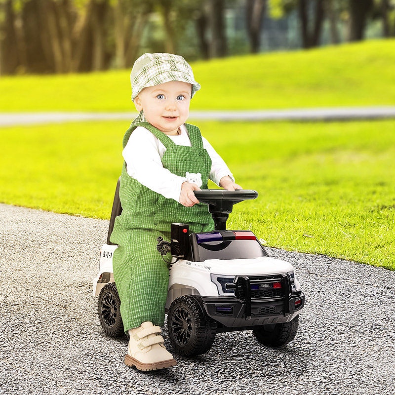 Camion avec système de sonorisation et klaxon fonctionnels, coffre de rangement coulissant pour petits objets, sécuritaire pour les enfants de 18 à 60 mois, voiture à pousser blanche, style et accessoires, 5 ans