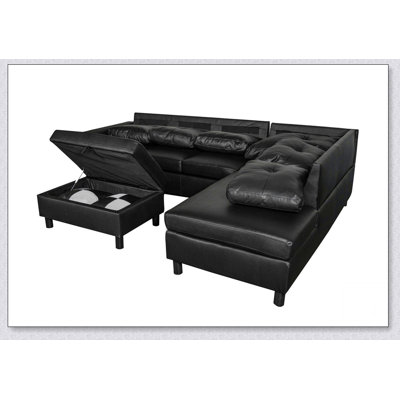 Sectional Sofa Set, Faux Leather Sofa With Free Storage Ottoman