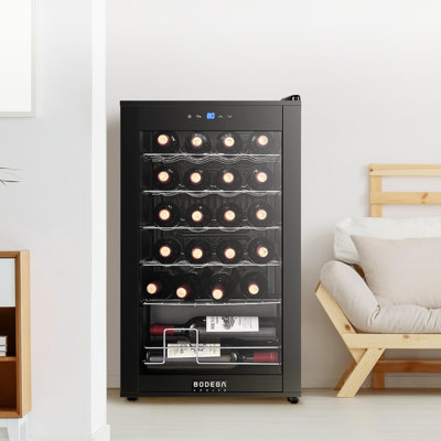 Réfrigérateur à vin 24 bouteilles - Mini réfrigérateur autoportant silencieux pour les vins rouges, blancs et mousseux, thermostat numérique, idéal pour la maison, la cuisine ou la chambre à coucher - noir