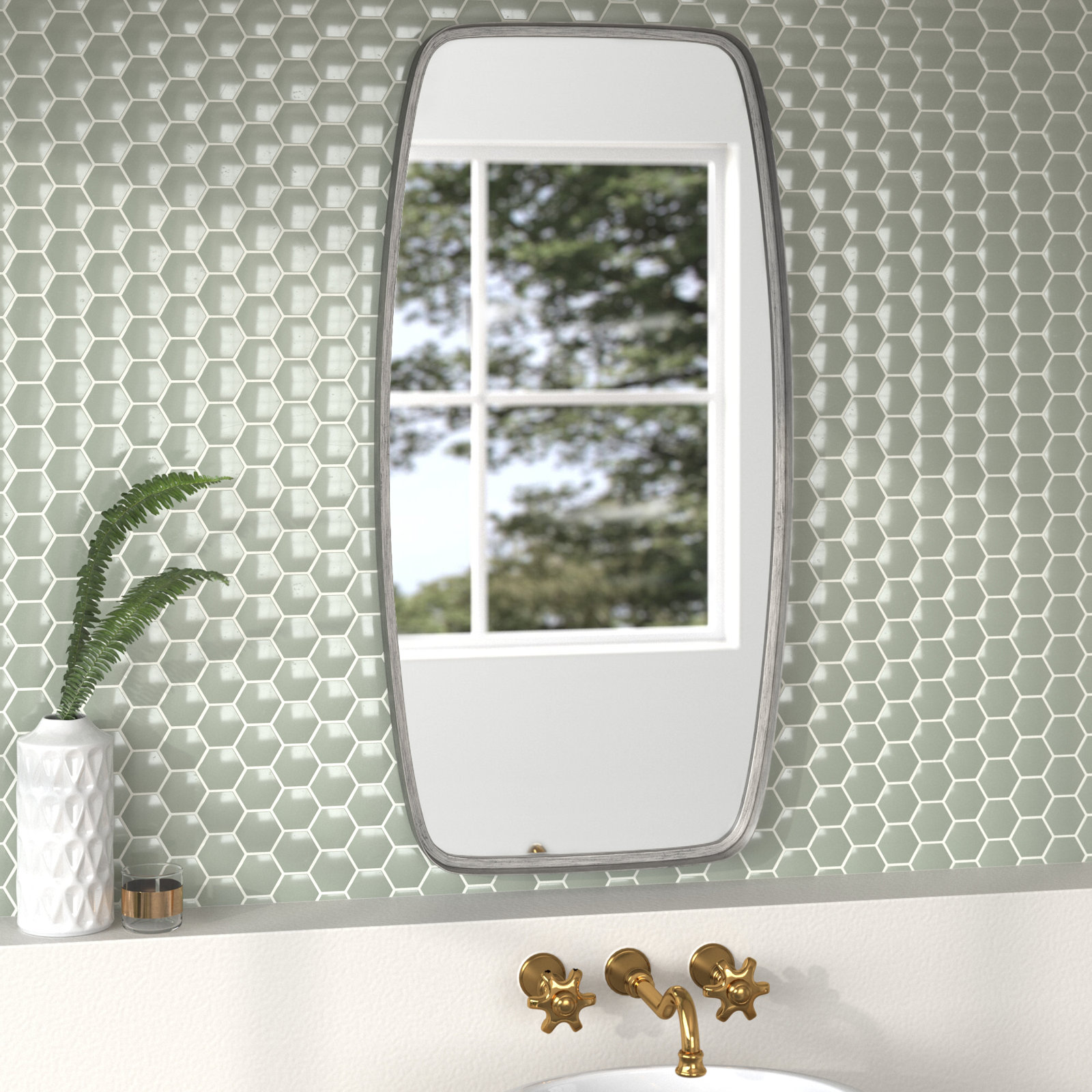 Belle Iron Wall Mirror, Silver Leaf, 40" x 20"