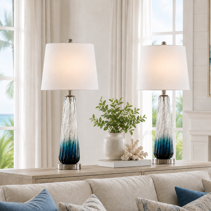 Lampe de table en verre Aislin avec interrupteur à 3 voies (ensemble de 2)