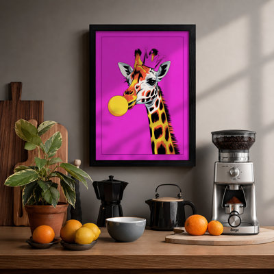 Playful Giraffe Pop Art - Framed Print