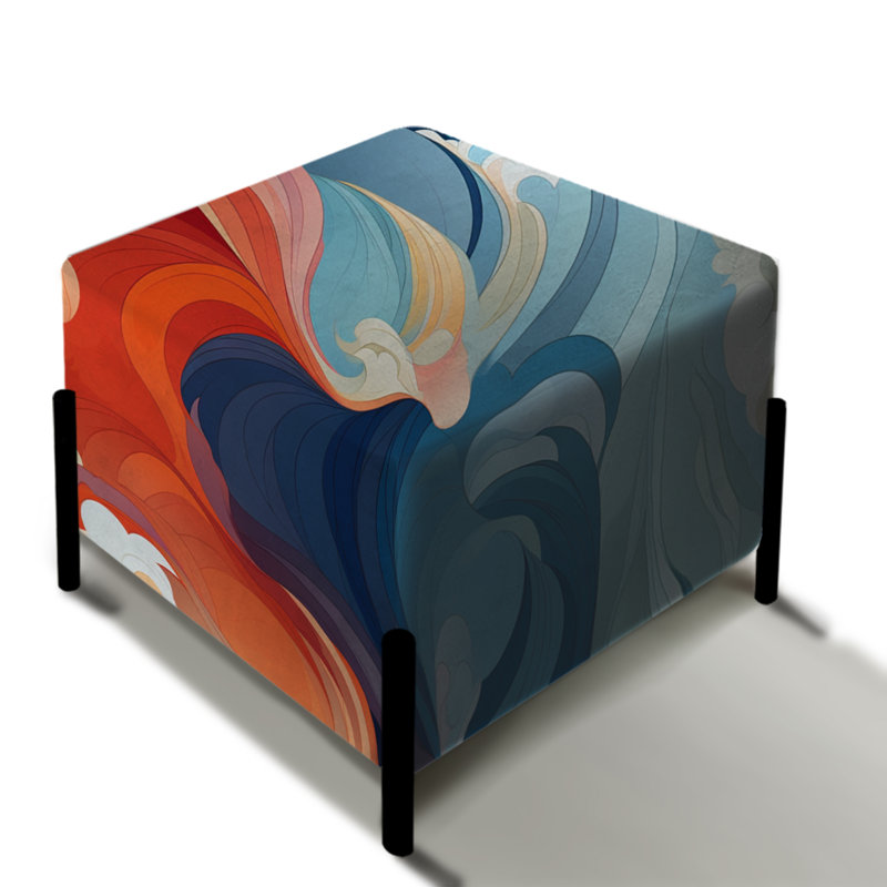 Vagues d'harmonie tourbillonnantes bleues et orange - repose-pieds carré abstrait