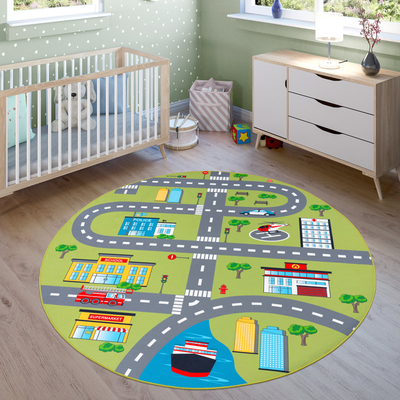 Laumer Power Loom Green/Grey Rug, Round 160cm