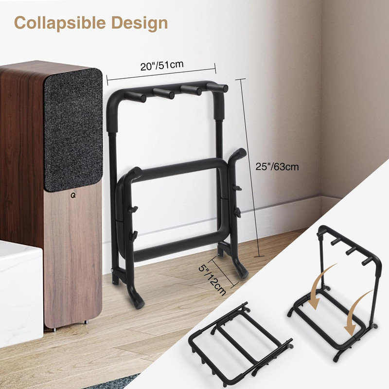 Multi Guitar Stand with 3-tier Shelves, Thick Rubber Padding Folding Guitar Display Rack for Acoustic, Electric and Bass
