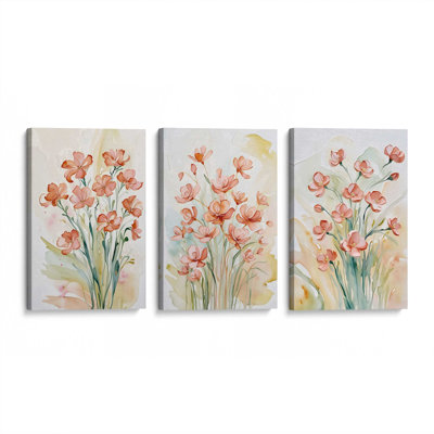 Peachy Flower Party, Set of 3 Prints