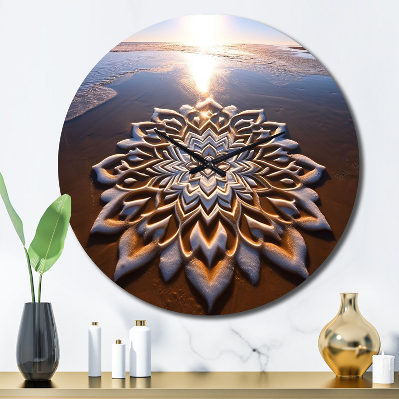 Horloge murale majestueuse Mandala blanc sur la plage Sunset IV, Grand