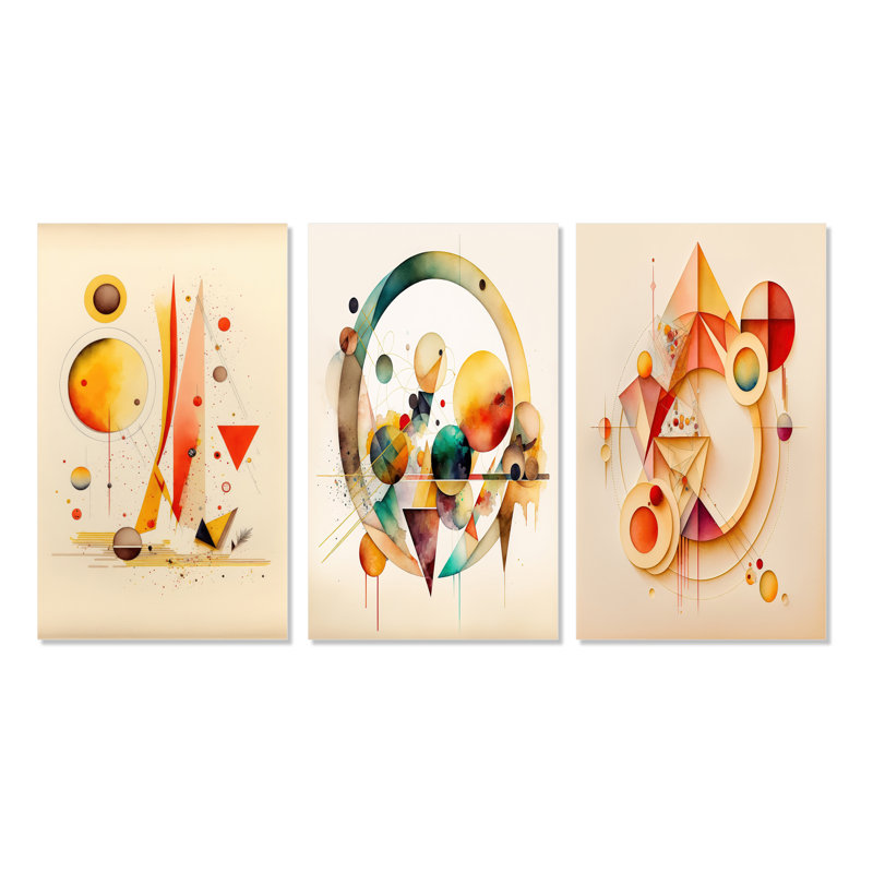 "Abstrait géométrique", 3 pièces sur toile, Toile tendue, H 32 po x l 48 po
