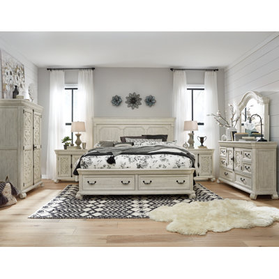 Très grand lit à panneau de rangement avec commode à 2 tiroirs Barchelor avec miroir et armoire