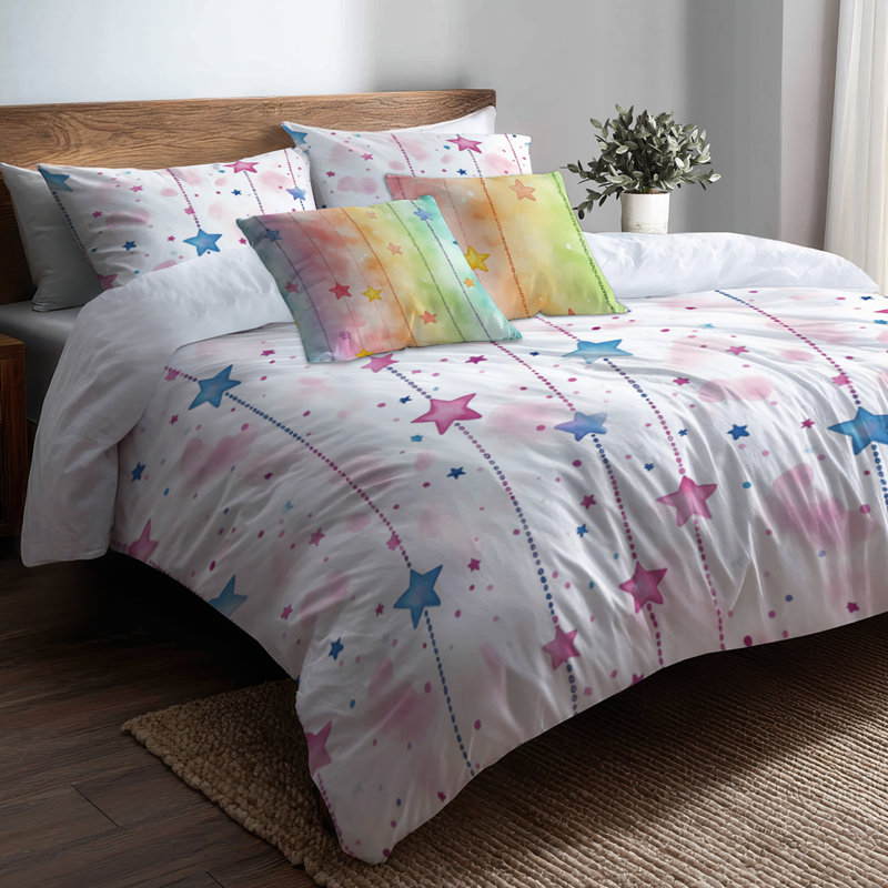 Ensemble de literie céleste 5 pièces - Ensemble de housse de couette et coussin décoratif pour enfants Sweet Star Chains