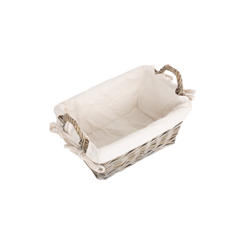 Wicker Lined Storage Basket with Handles, 19cm H x 19cm W x 29cm D