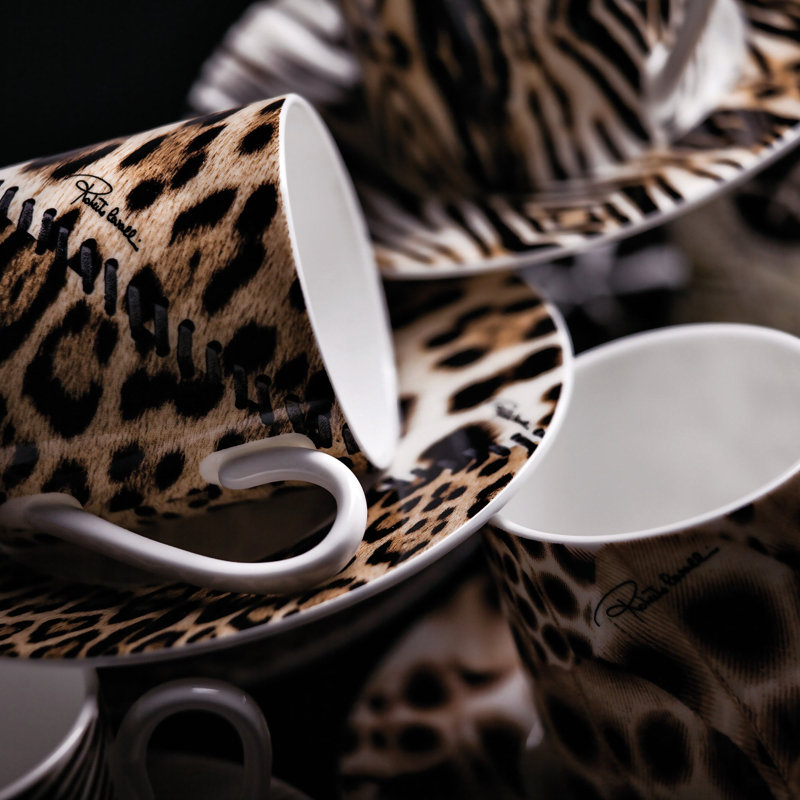 Coffee Cup & Saucer JAGUAR Set of 2 in Luxury Box diam. 2.3in, H 2.5in, Cap. 4 oz, Saucer diam. 4.75in
