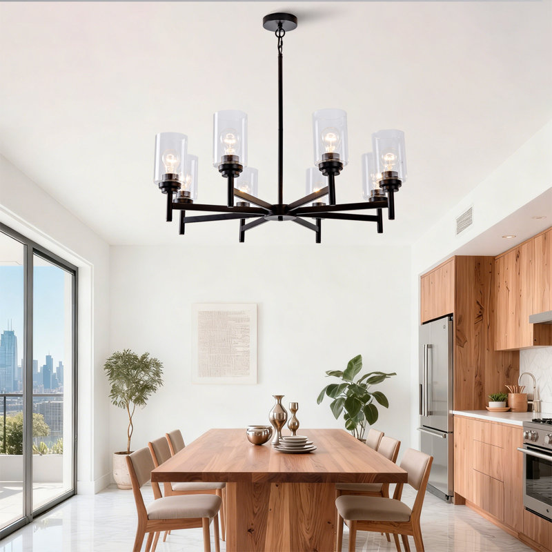 Lustre réglable en métal noir à 8 lumières, industriel moderne pour la cuisine