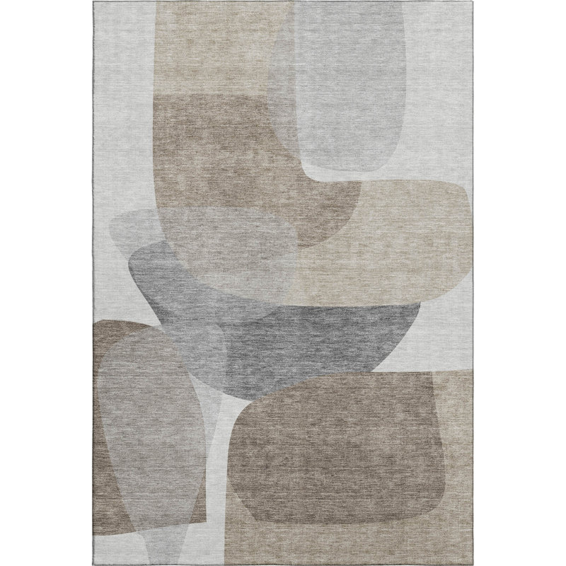 Premium Machine Washable Mayfield AMF2121 Blocks Rug, 8' x 10', Taupe