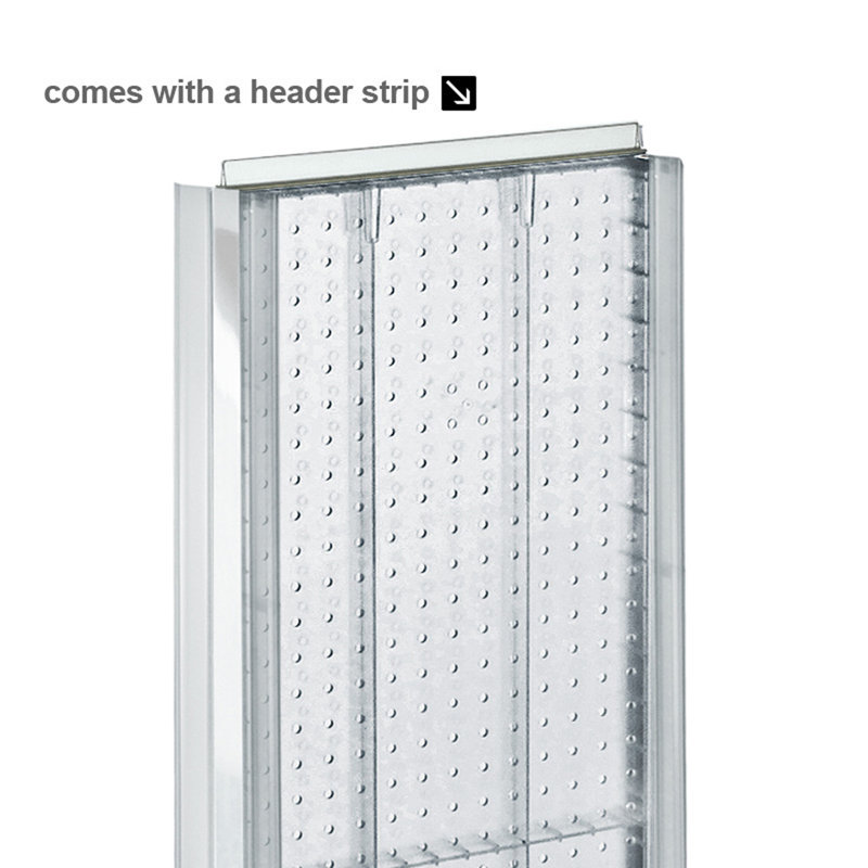 Red Plastic Two-Sided Pegboard Floor Display with Silver Base