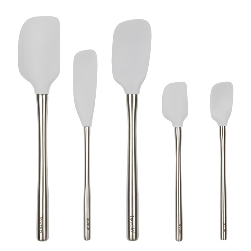 Flex-Core Stainless Steel Handled Spatula 5 Piece Set for Meal, Oyster Gray