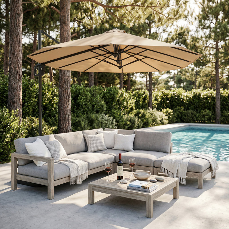 Parasol d'extérieur rectangulaire en porte-à-faux 155,5 "x 90,6", Beige