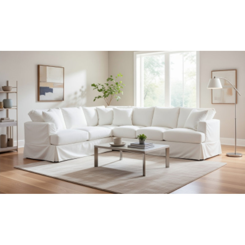 Joanthony Snow Slip Cover Sectional, Right Hand Facing