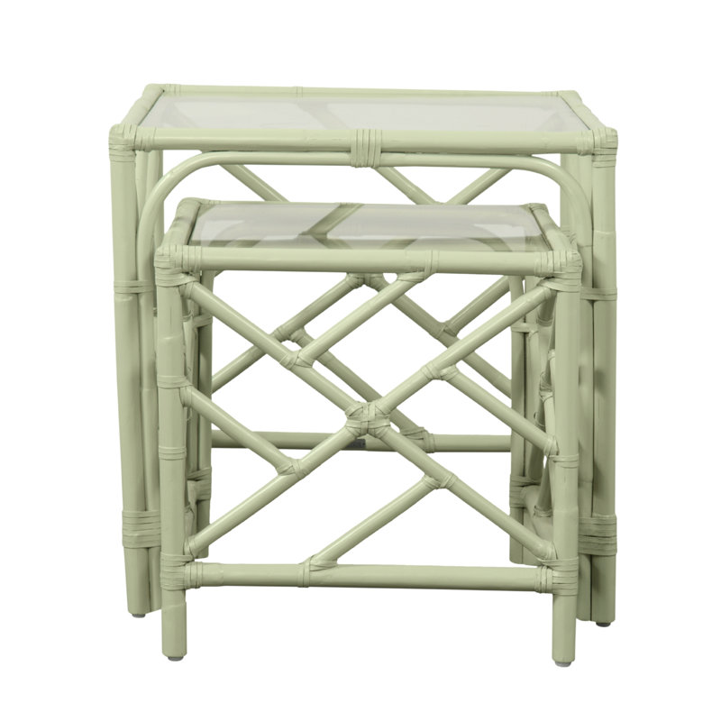 Chippendale Glass Top Nesting Tables, Celery Green