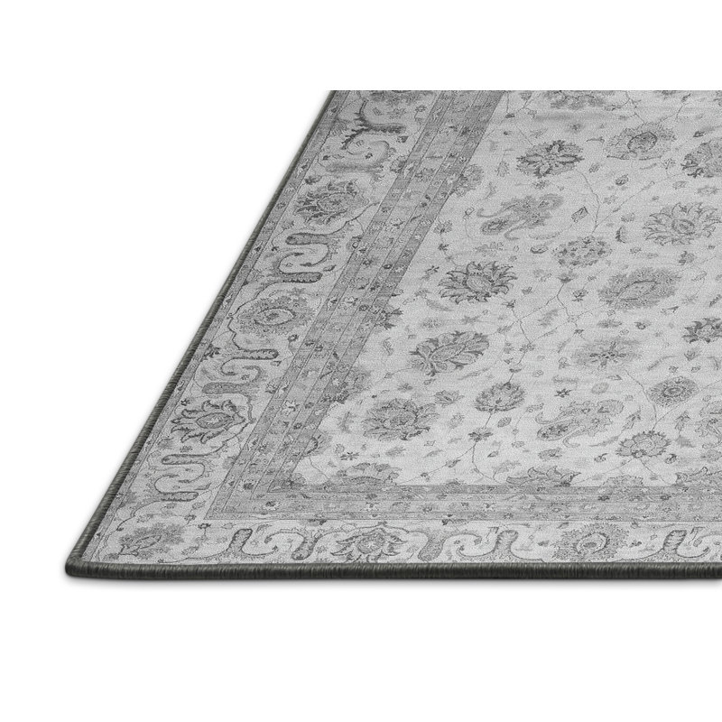 Tapis gris en laine / polyester tissé à la machine 7 pi x 10 pi Asalah