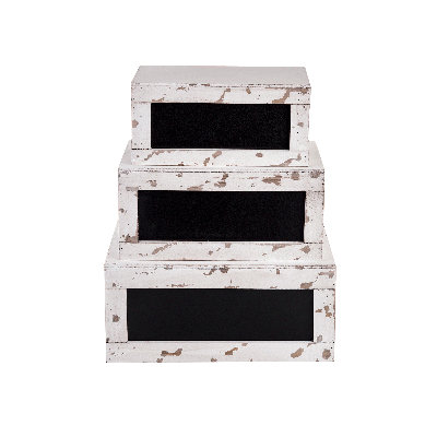 Ensemble de 3 caisses en bois rustique blanc vieilli avec panneaux de table TableCraft