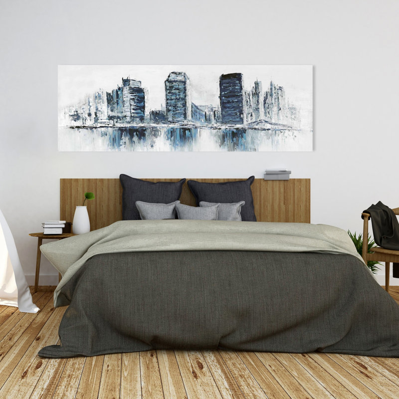 Toile urbaine texturée aux couleurs bleues | Décoration intérieure contemporaine