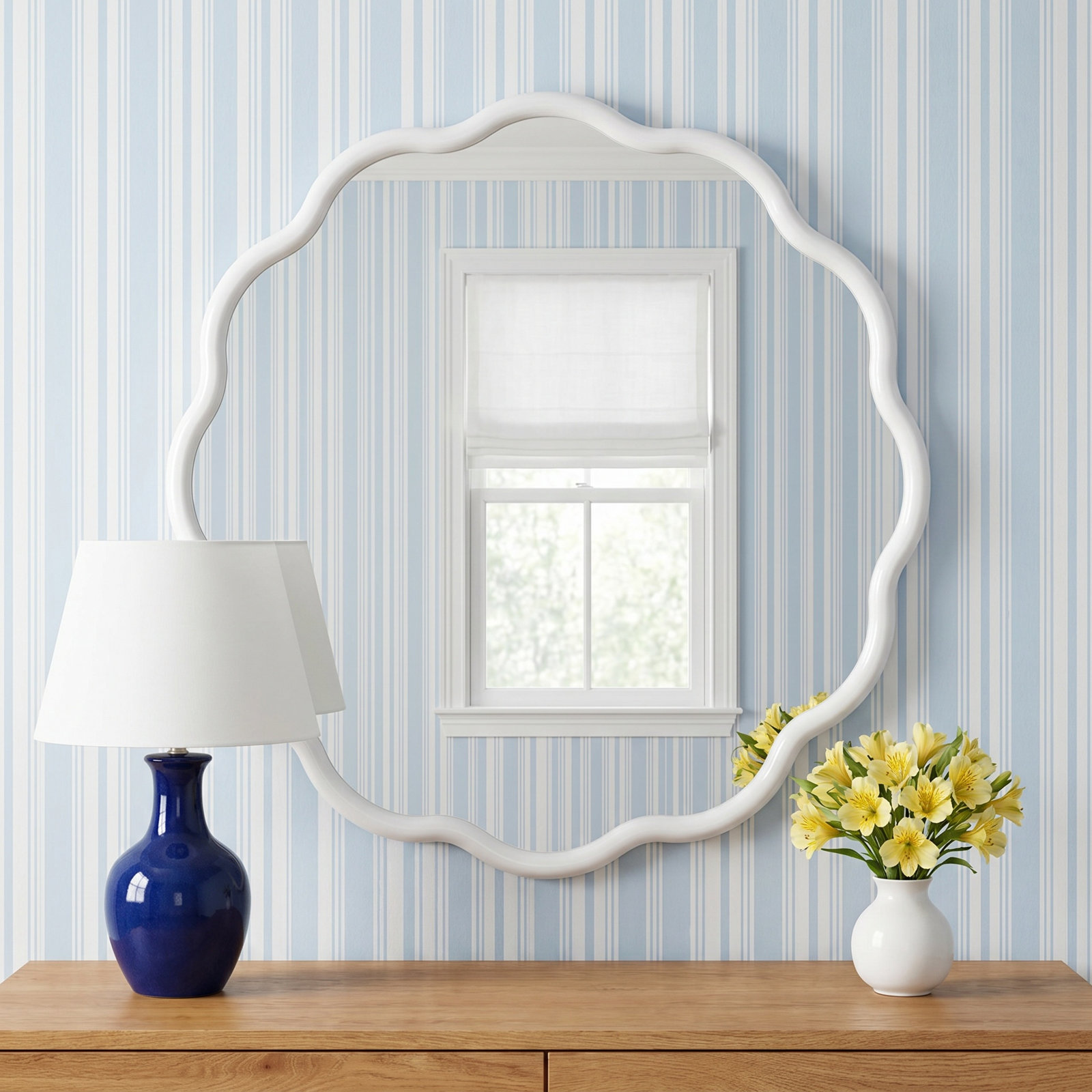 Solid Wood Scalloped Mirror