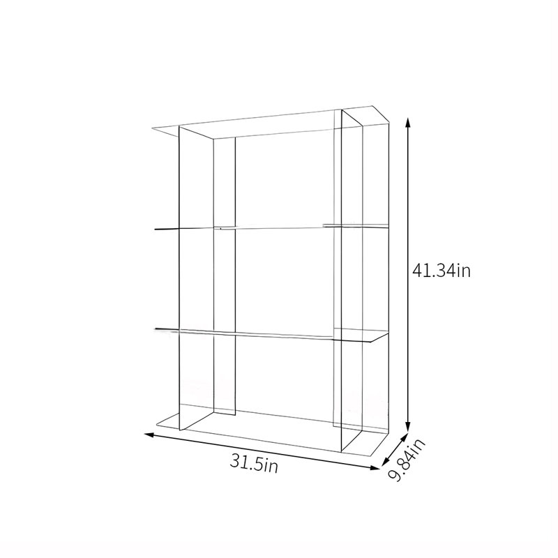 Simple vitrine en acrylique, (3 tablettes) H 41,34 po x l 31,5 po x P 9,84 po, Orange