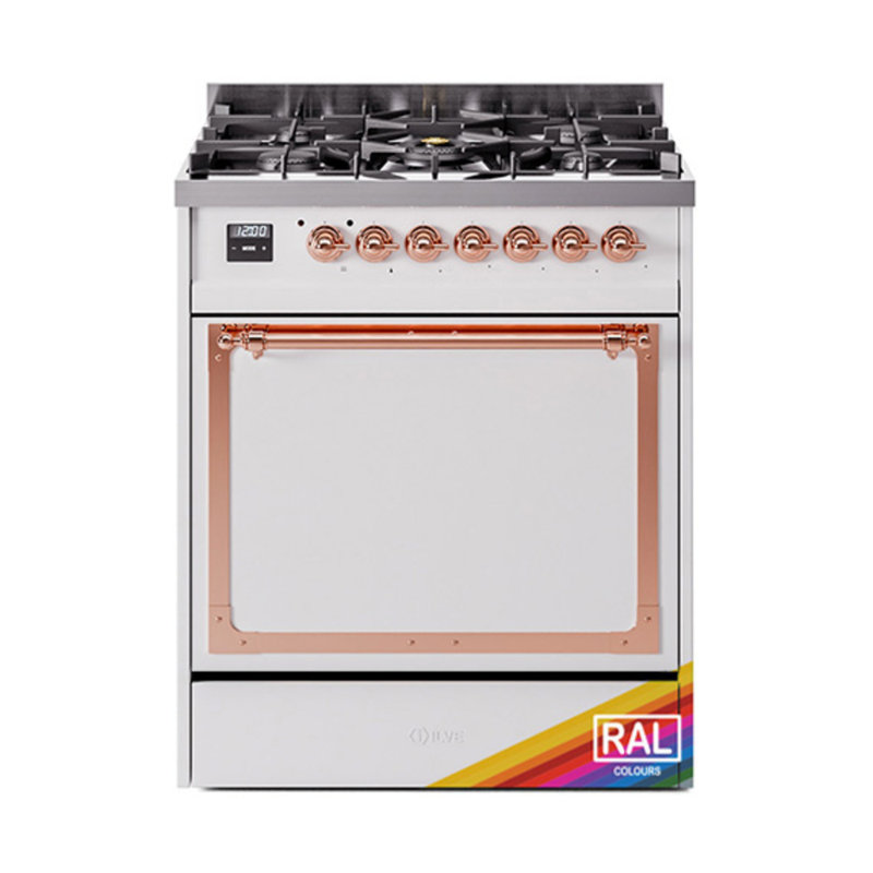 ILVE Nostalgie II Series Noblesse 30 inch Dual Fuel Range with 5 Sealed Burners (Glass Door), Copper, Natural Gas