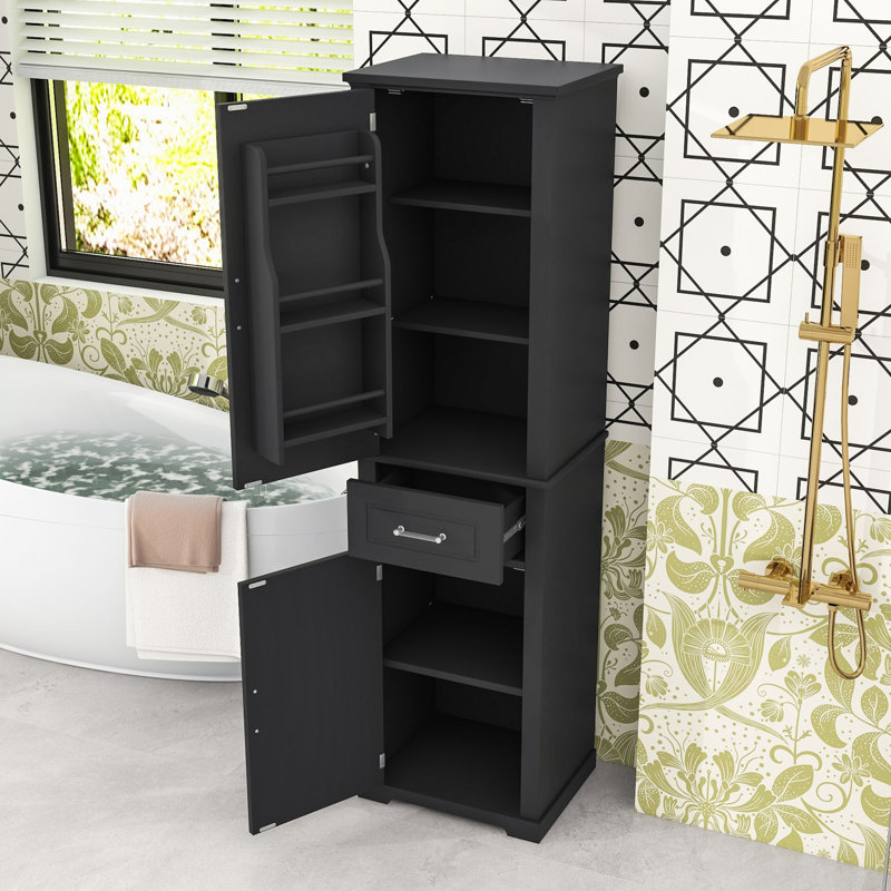 Freestanding Storage Cabinet with Two Doors, Storage Drawer and Adjustable Shelves, Black