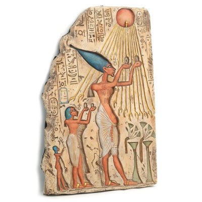 9.84 inches H Multicolor Egyptian Pharaoh Akhenaten Worshiping Aten Wall Plaque made of Resin