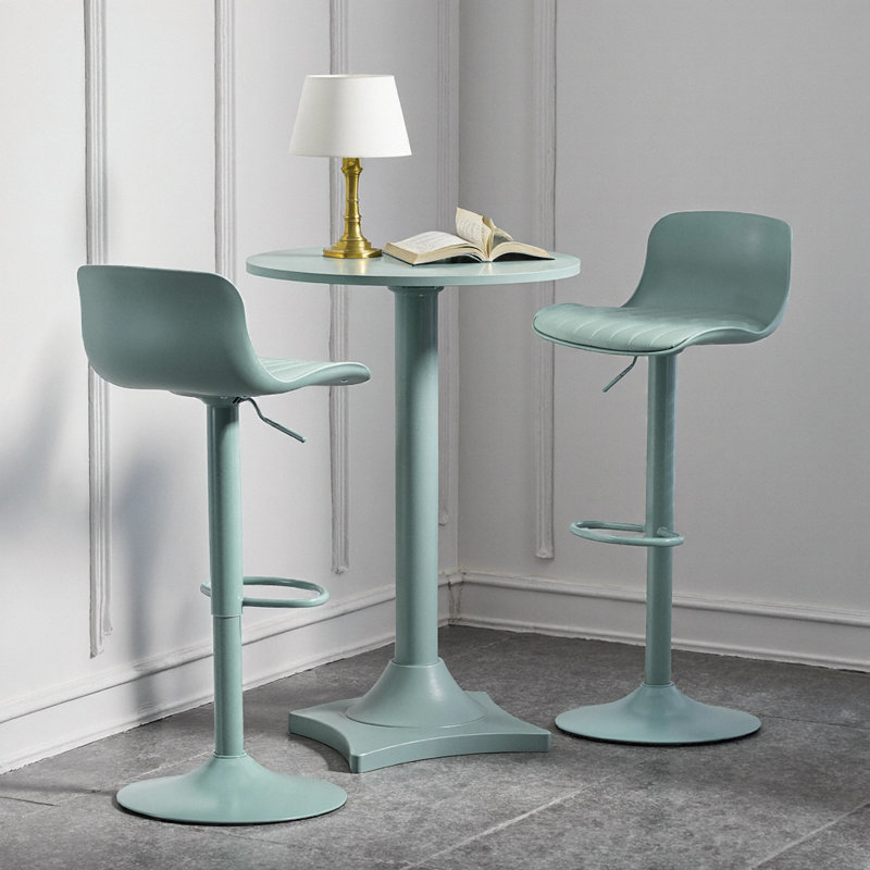 Modern Gray PU Leather Bar Stools Set of 2 with Swivel, Height Adjustment, and Ergonomic Back, Mint Green