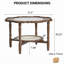 Table basse de style Mid-Century avec forme de pétale et verre à motif craquelé blanc, table basse à 2 niveaux avec rotin, noyer, 31,5 po