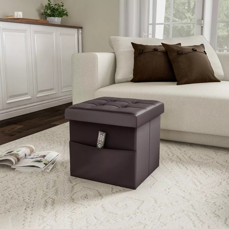 Foldable Storage Cube Ottoman with Pockets