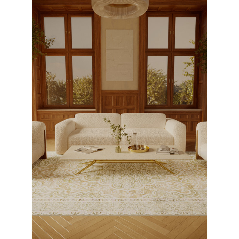 Tapis oriental beige / vert en chenille / polyester tissé à la main Firdevs, Tapis de couloir 2 pi x 5 pi