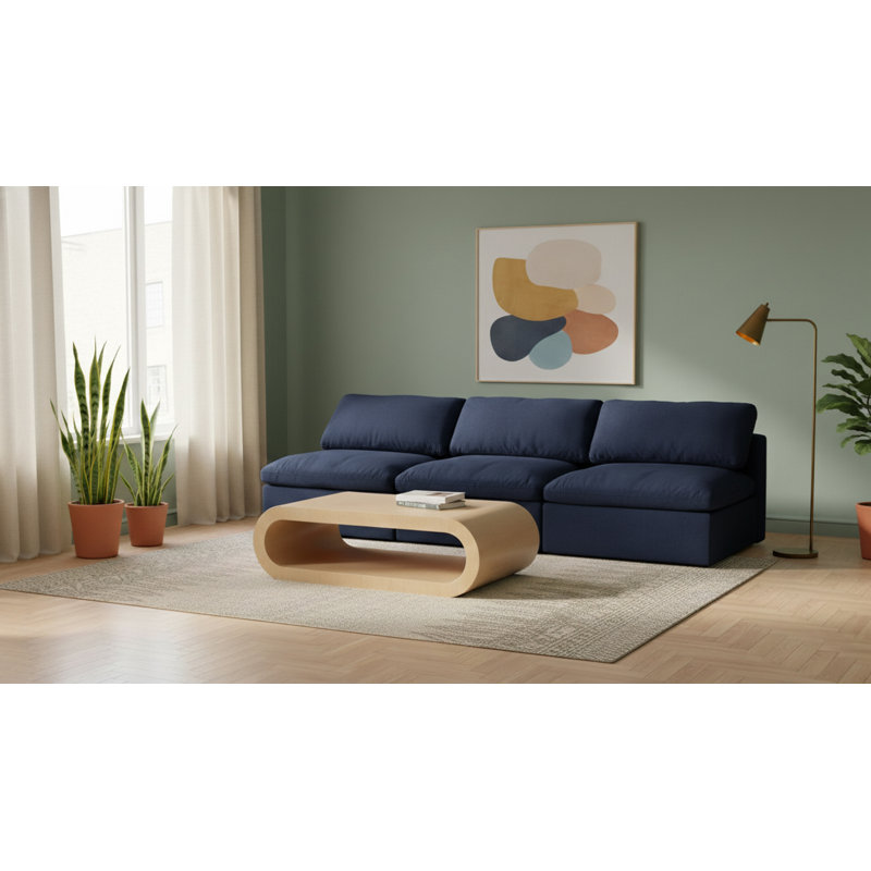 Canapé modulaire sans accoudoirs 117 po Burrows, Tissu texturé en lin bleu marine