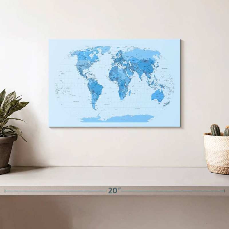 Carte du monde Aliaz - blues, H 8 po x l 12 po