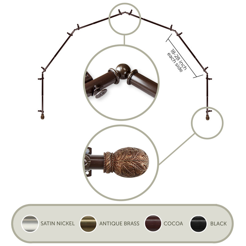 Tringle à rideaux simple réglable 28 "à 48" 0,81 "à baie vitrée, 18 po - 28 po (chaque côté), Cacao