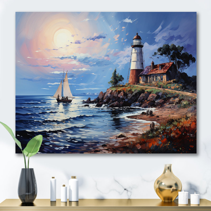 «Friedensburg French Coastal Retreat Pointillism I», reproduction, H 16 po x l 32 po x P 1 po, Toile tendue