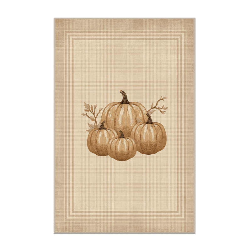 Machine Washable Balbo Halloween Modern & Contemporary Abstract Rug in Beige – Beige Binding, 5x7