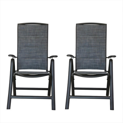 Outdoor Lawn Chairs Of 2 - Aluminium Frame, High Adjustable Dark Gray Reclining Frame & Soft Seat For Relaxation 25.74 Lb Package Weight