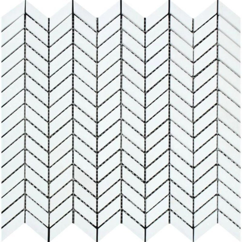 Carreau de marbre et de mosaïque en marbre à chevrons, Blanc poli
