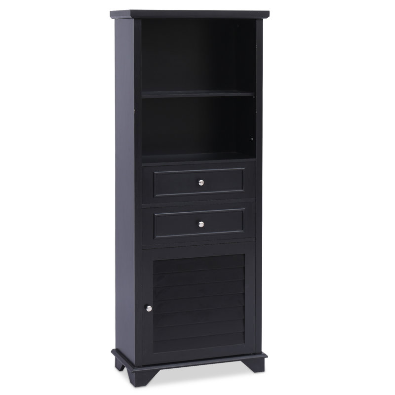 Armoire de rangement Arthelia, armoire de salle de bain autoportante en bois avec 2 tiroirs, armoire de rangement latérale avec tablette réglable pour salle de bain, salon, cuisine, salle d'étude, noir