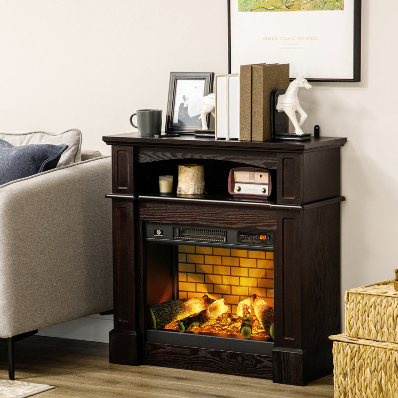 Foyer électrique sur pied 32 po, 700 W / 1400 W, formation de tablettes brunes, flamme à DEL, télécommande, à intensité variable, fonction d'arrêt automatique pour garantie avec tablette, télécommande pour bûches, effet de flamme à intensité variable,