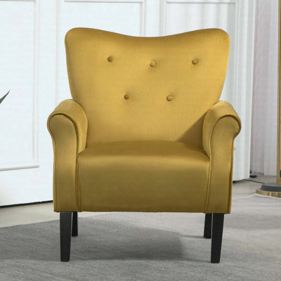 Fauteuil d'appoint à oreilles de style Mid-Century moderne, fauteuil rembourré en tissu, pieds en bois, fauteuil club à haut dossier, bureau de chambre à coucher de salon