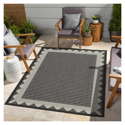 Tapis intérieur / extérieur anthracite Sunshine Collection - Tapis en polypropylène résistant aux taches de 5 pi 3 po x 7 pi 3 po pour le salon, la terrasse et les espaces très passants